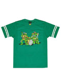 Teenage Mutant Ninja Turtles group graphic on a green adult t-shirt.