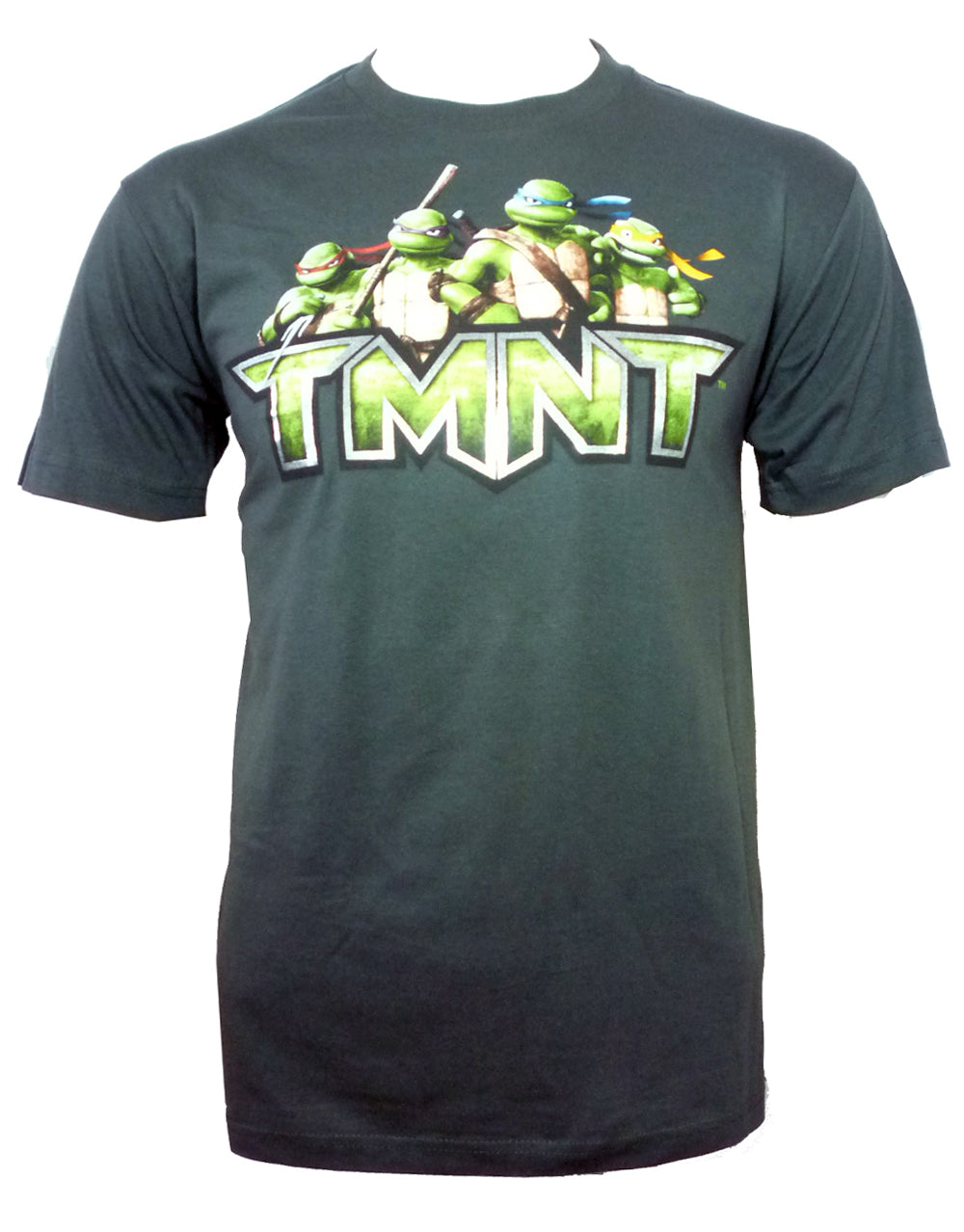 Teenage Mutant Ninja Turtles movie graphic on a dark grey adult t-shirt.