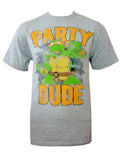Teenage Mutant Ninja Turtles party dude graphic on a grey adult t-shirt.