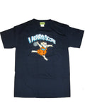 Flintstones always score graphic on a navy blue adult t-shirt.