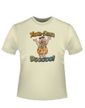 Flintstones Fred yabba dabba doo graphic on a cream adult t-shirt.