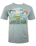 Peanuts Charlie Brown ladies man graphic on a grey adult t-shirt.
