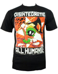 Looney Tunes Marvin the Martian disintegrate all humans graphic on a black adult t-shirt.