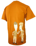 Beavis and Butthead orange graphic on an orange adult t-shirt.