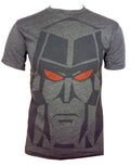 Transformers Megatron face graphic on a grey adult t-shirt.