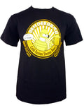 Futurama Bender cold fusion steam beer graphic on a black adult t-shirt.