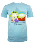 South Park lezzing out graphic on a light blue adult t-shirt.