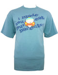 South Park Cartman eat parents graphic on a blue adult t-shirt.