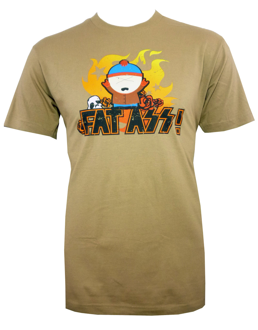 South Park fat ass graphic on a brown adult t-shirt.