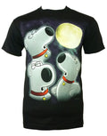 Family Guy Brian howl graphic on a black adult t-shirt.