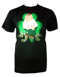 Family Guy Peter shamrock graphic on a black adult t-shirt.