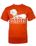 Family Guy Stewie loaded graphic on a red adult t-shirt.