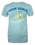 Family Guy Peter bubbles graphic on a light blue adult t-shirt.