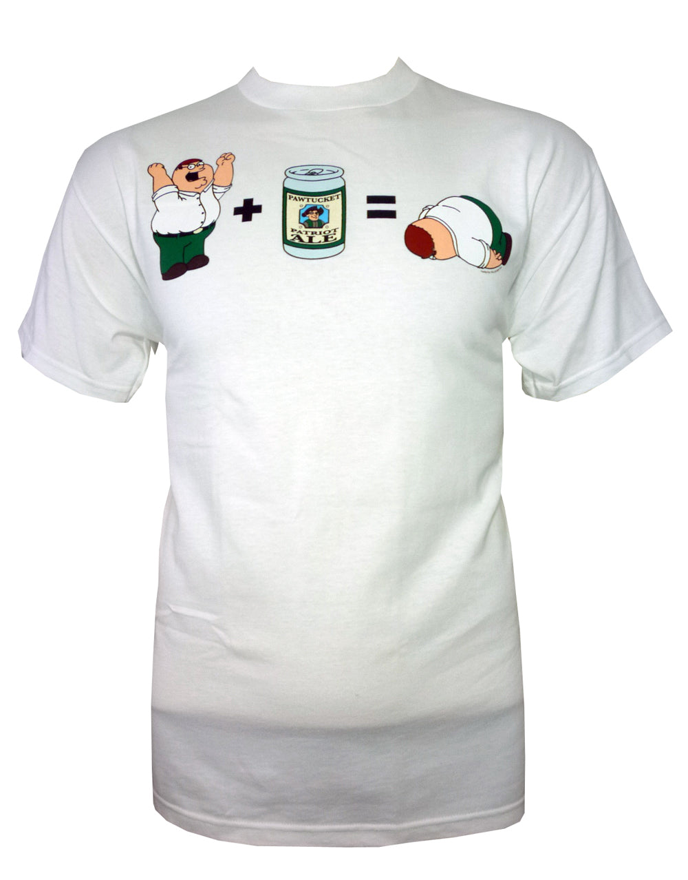 Family Guy Peter ale graphic on a white adult t-shirt.