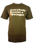 Family Guy Quagmire swinger graphic on a brown adult t-shirt.