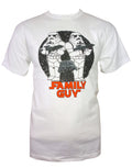 Family Guy blue harvest troopers graphic on a white adult t-shirt.