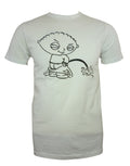 Family Guy Stewie pees graphic on a white adult t-shirt.