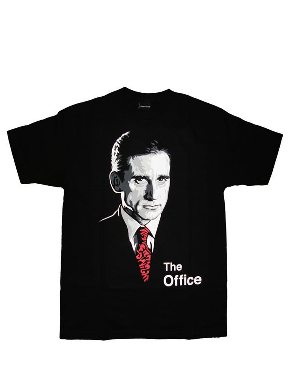 The Office Michael Scott graphic on a black adult t-shirt.