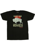 Hot Tub Time Machine save Buffalo graphic on a black adult t-shirt.