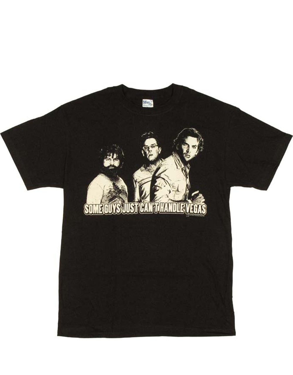 The Hangover some guys graphic on a black adult t-shirt.