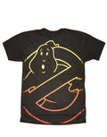 Ghostbusters outline graphic on a black adult t-shirt.