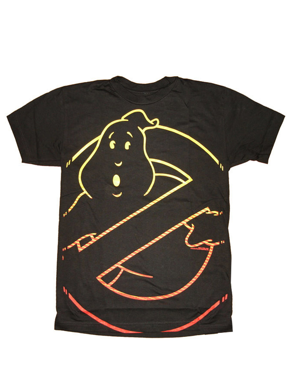 Ghostbusters outline graphic on a black adult t-shirt.