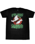 Ghostbusters logo slimed graphic on a black adult t-shirt.