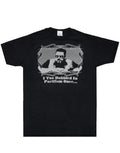The Big Lebowski pacifism graphic on a black adult t-shirt.