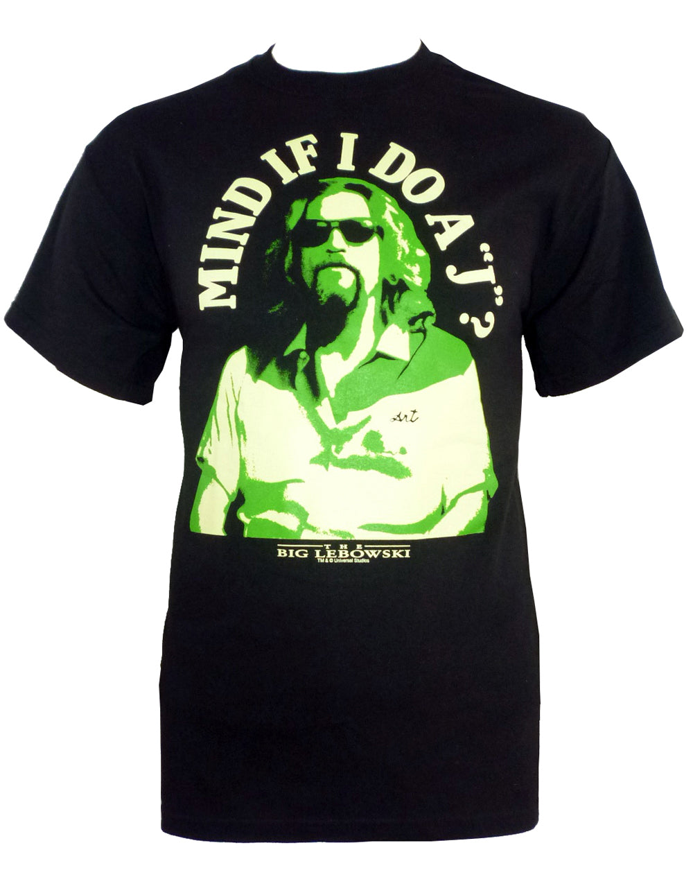 The Big Lebowski the Dude mind if I do A J graphic on a black adult t-shirt.