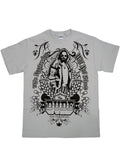 The Big Lebowski the Dude aggression graphic on a grey adult t-shirt.