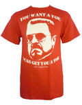 The Big Lebowski Walter Sobchak toe graphic on a red adult t-shirt.