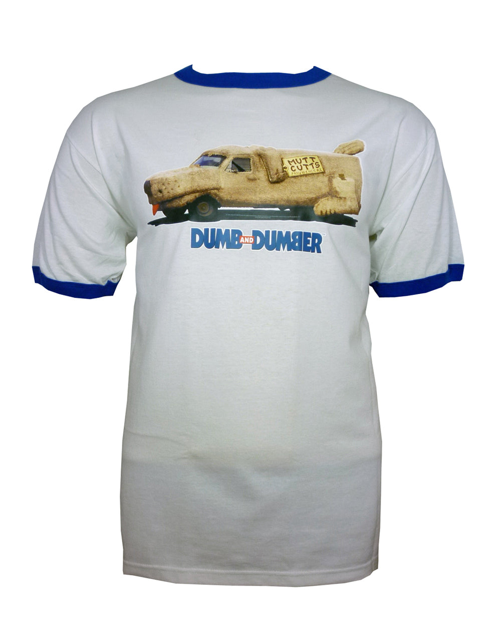 Dumb and Dumber mutt graphic on a white adult t-shirt.