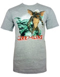 Gremlins stripe poses graphic on a grey adult t-shirt.