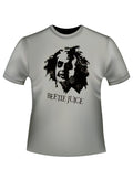 Beetlejuice face graphic on a grey adult t-shirt.