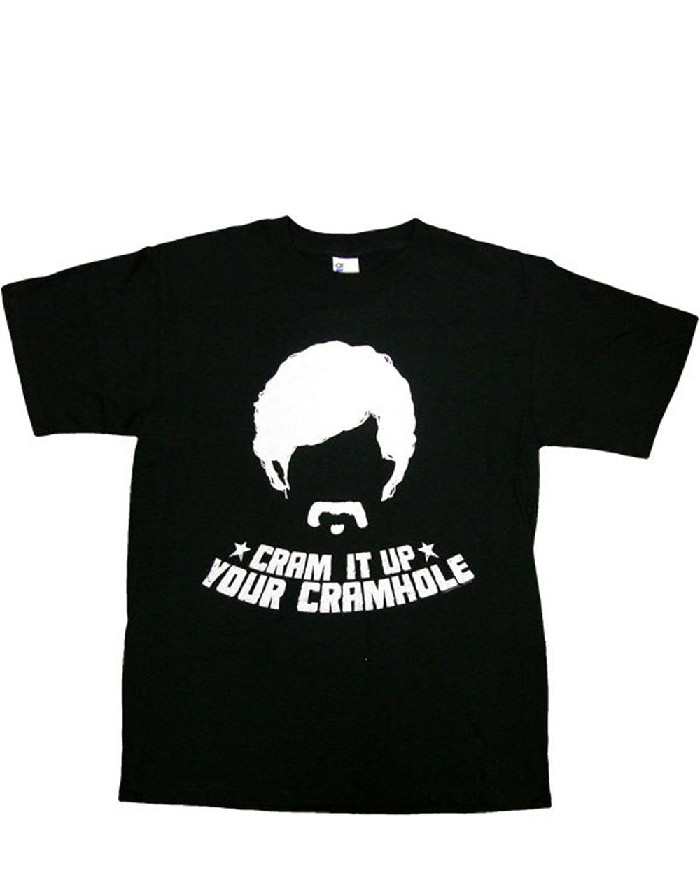 Dodgeball cramhole graphic on a black adult t-shirt.