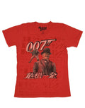 James Bond Oddjob Goldfinger 007 graphic on a red adult t-shirt.