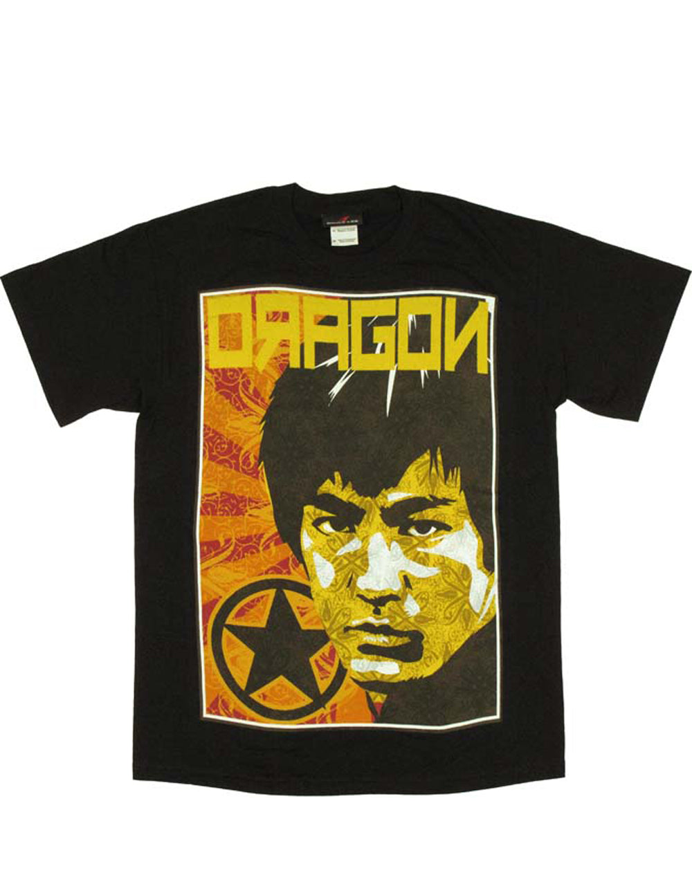 Bruce Lee dragon obey graphic on a black adult t-shirt.
