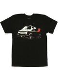 The A-Team van graphic on a black adult t-shirt.