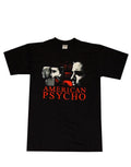 American Psycho Patrick Bateman axe graphic on a black adult t-shirt.