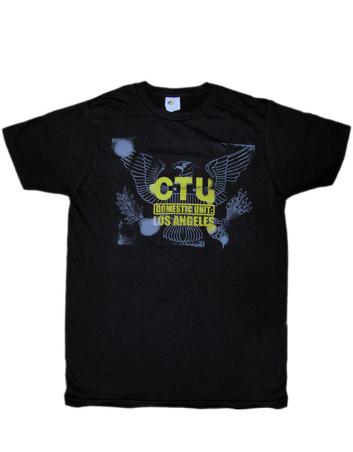 24 Jack Bauer CTU crest graphic on a black adult t-shirt.