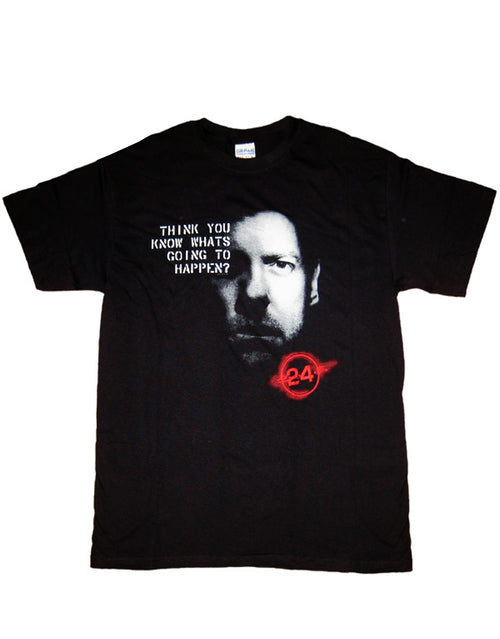 24 Jack Bauer happen graphic on a black adult t-shirt.