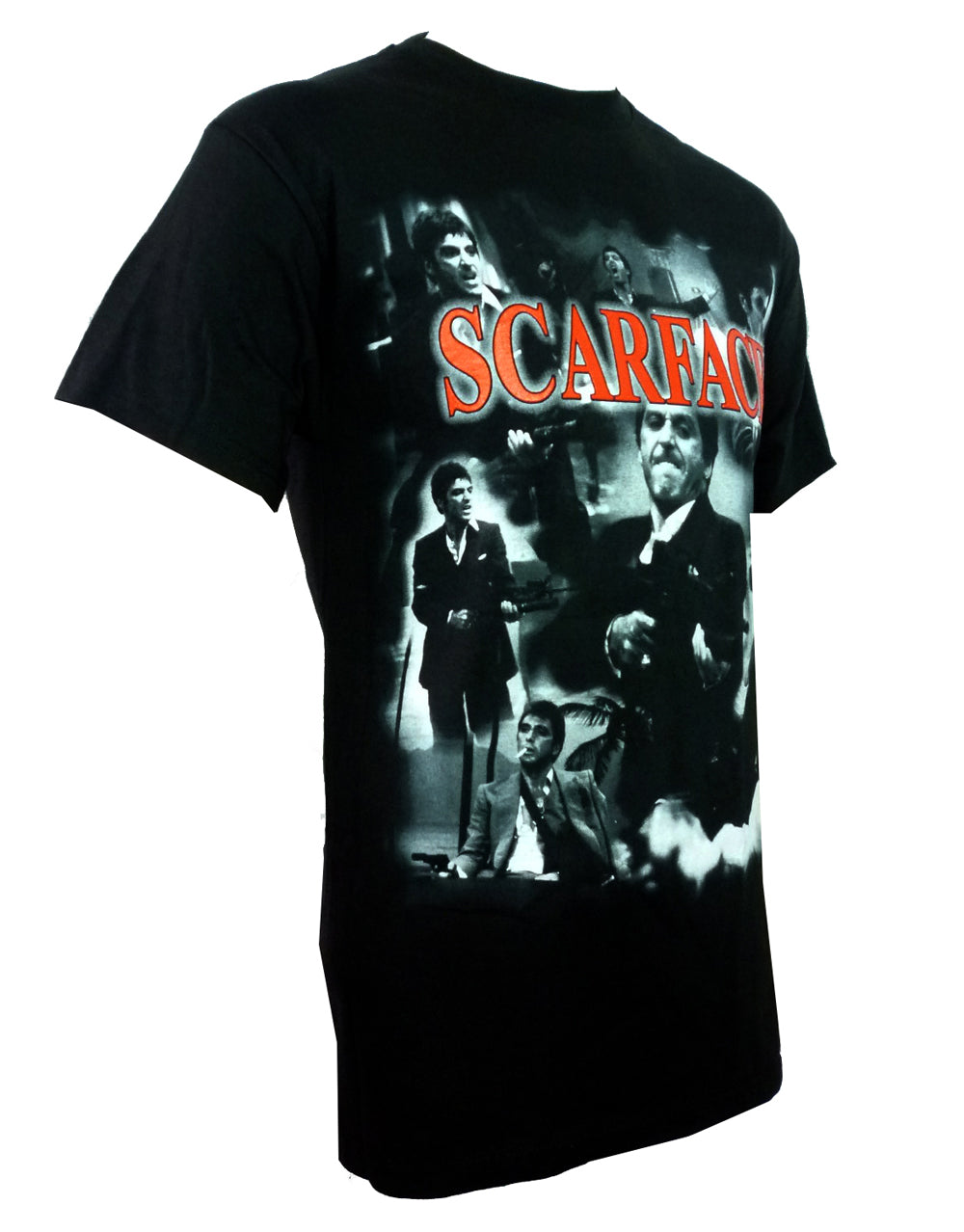 Scarface Montana montage graphic on a black adult t-shirt.