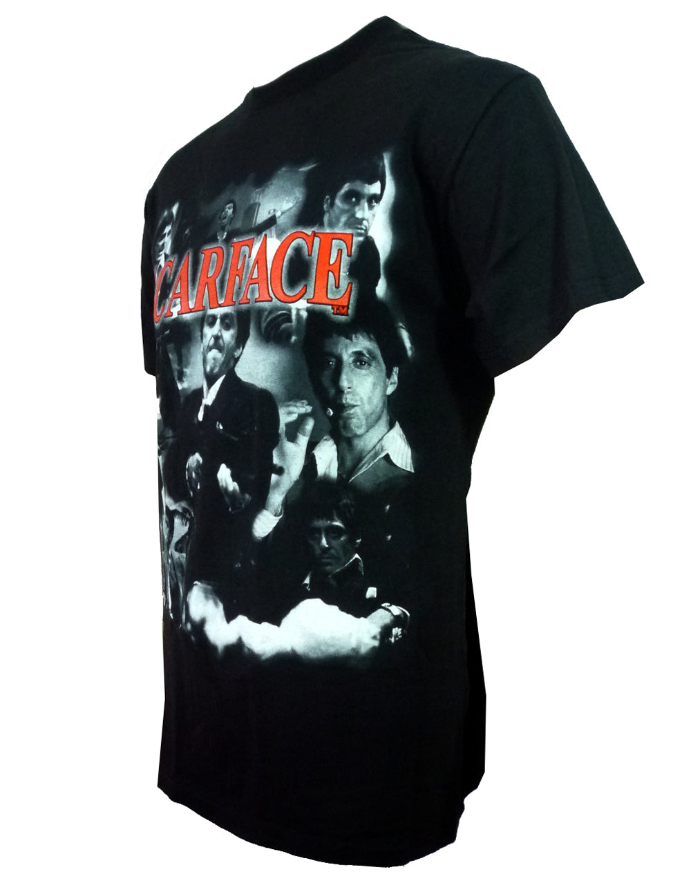 Scarface Montana montage graphic on a black adult t-shirt.