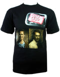Fight Club Tyler soap faces graphic on a black adult t-shirt.
