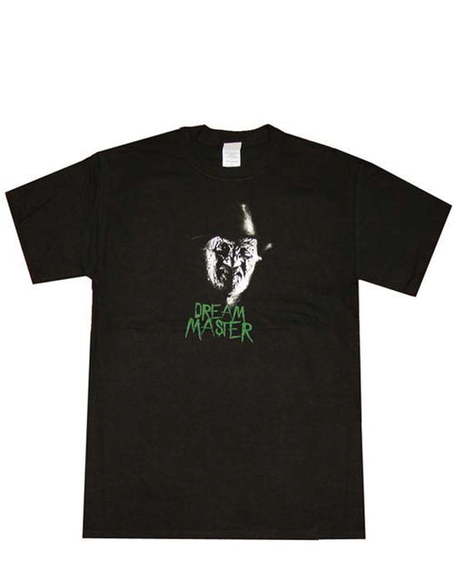 A Nightmare on Elm Street Freddy Krueger dream master graphic on a black adult t-shirt.