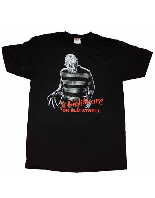 A Nightmare on Elm Street Freddy Krueger stance graphic on a black adult t-shirt.