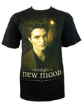 Twilight New Moon Edward graphic on a black adult t-shirt.