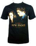 Twilight New Moon Bella and Edward graphic on a black adult t-shirt.