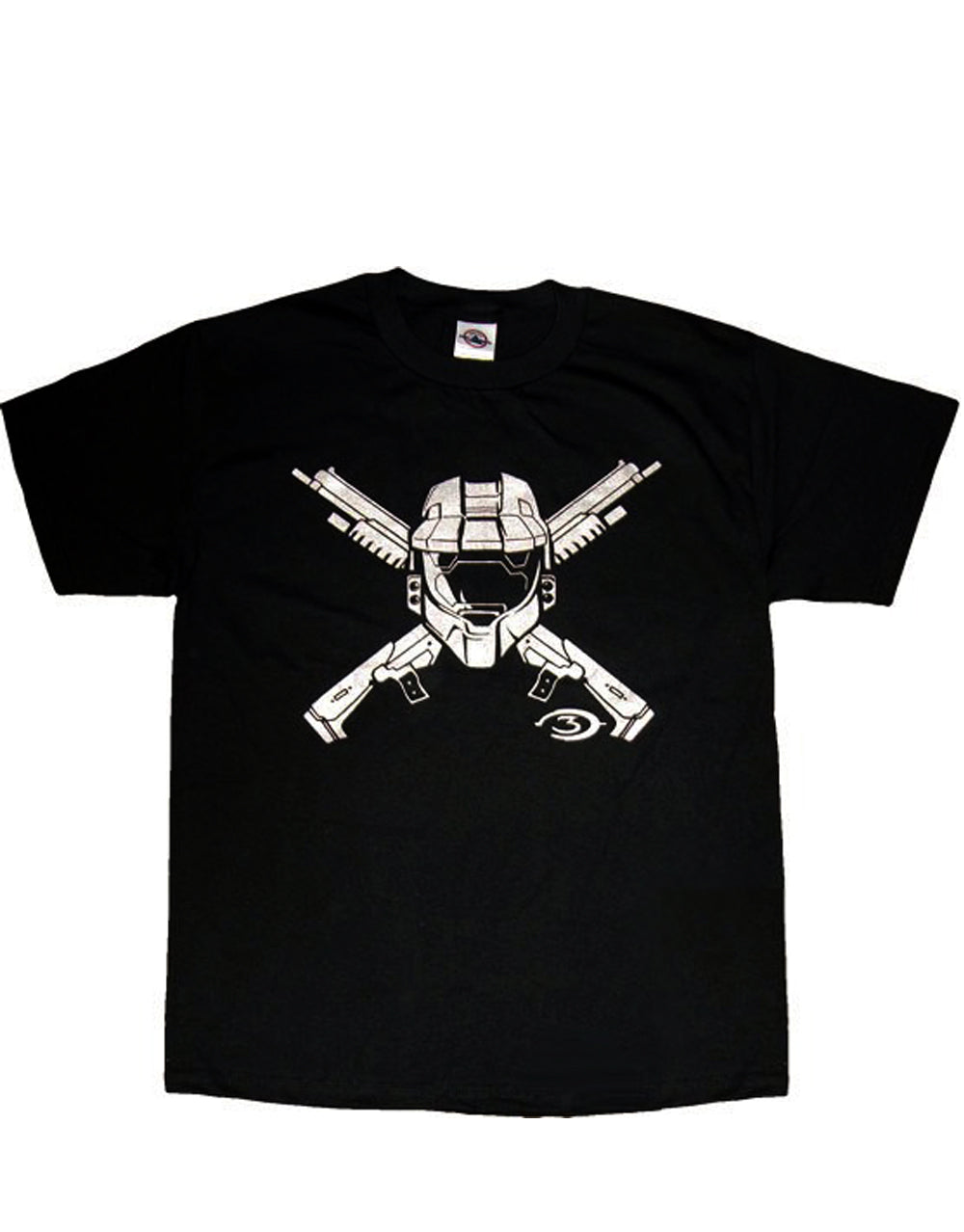 Halo cross graphic on a black adult t-shirt.