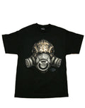 Halo bad guy face graphic on a black adult t-shirt.